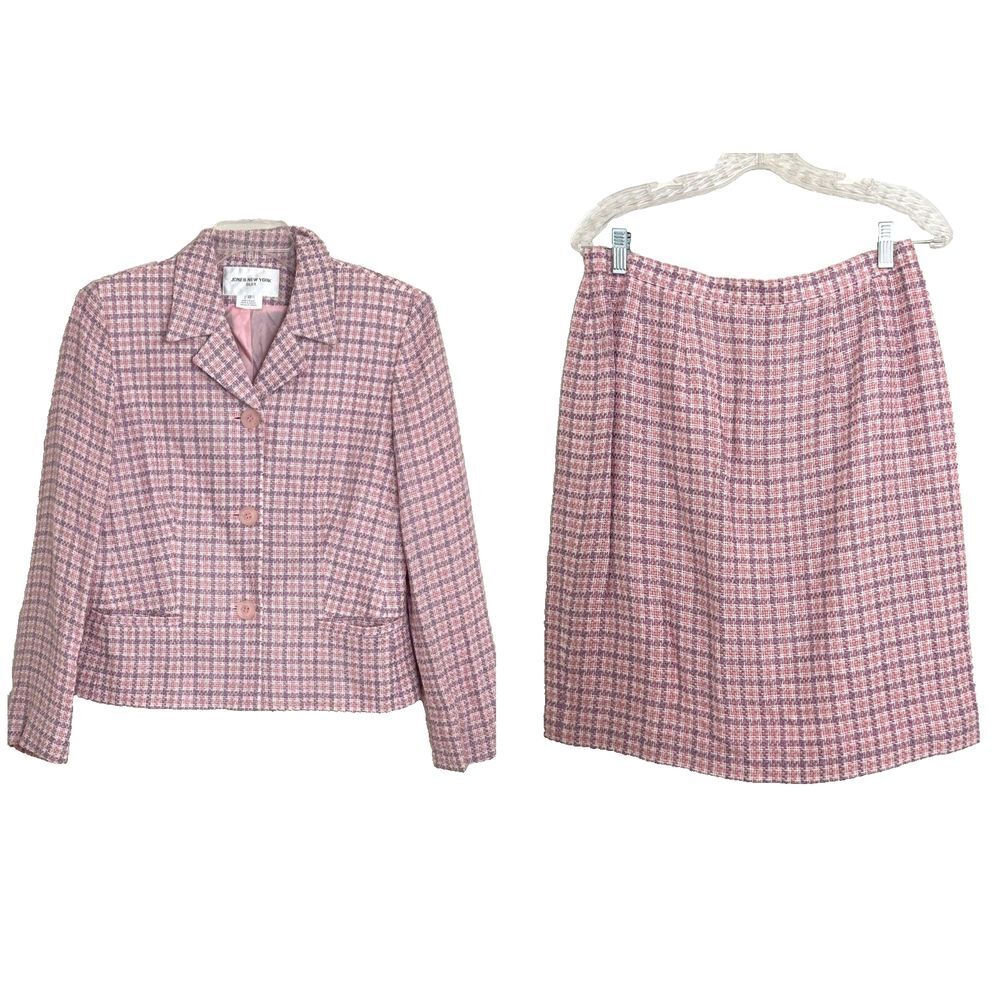 Jones New York 2 Piece Suit Set Women's Size 12 Multicolor Plaid Lined Pockets